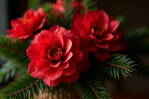 冬の椿と松を組み合わせたお正月飾りブーケ